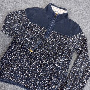 Fat Face The Airlie 1/4 Zip Pullover Women US 6 Blue Floral Denim Trim Pockets